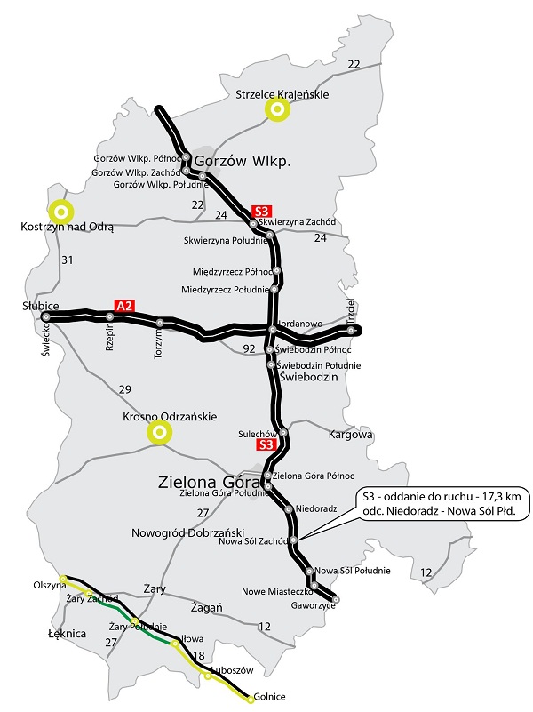 Przebieg drogi ekspresowej S3 na terenie woj. lubuskiego
